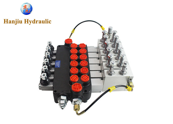 P80 Electric Hydraulic Directional Control Valves 6 Spools 3 Way Spring Return Control Valve